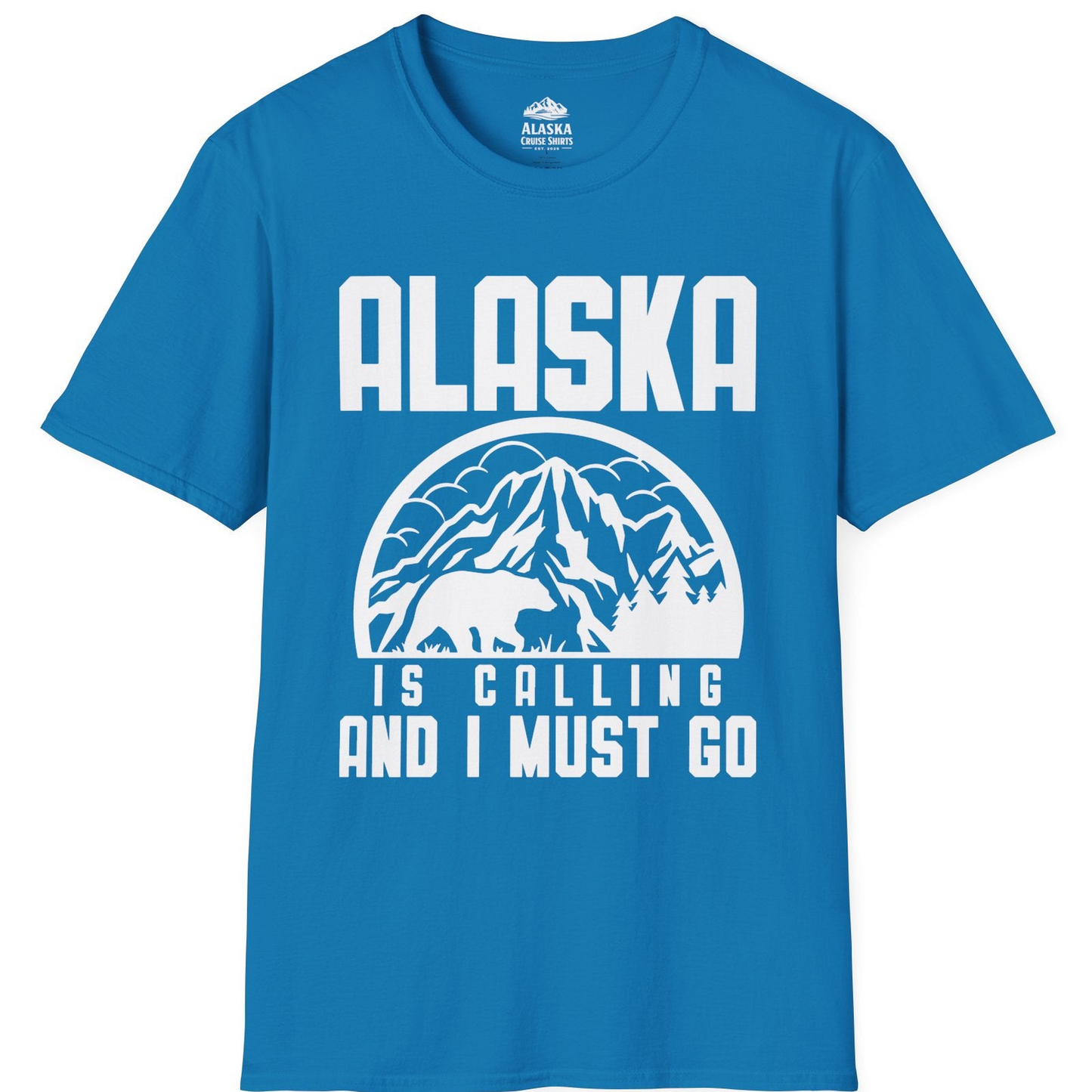 Alaska Is Calling Shirt - Mountain Bear Silhouette Adventure Tee T-Shirt – Sapphire – Alaska Cruise Shirts