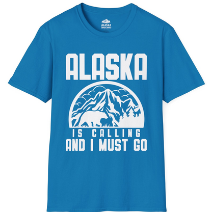 Alaska Is Calling Shirt - Mountain Bear Silhouette Adventure Tee T-Shirt – Sapphire – Alaska Cruise Shirts