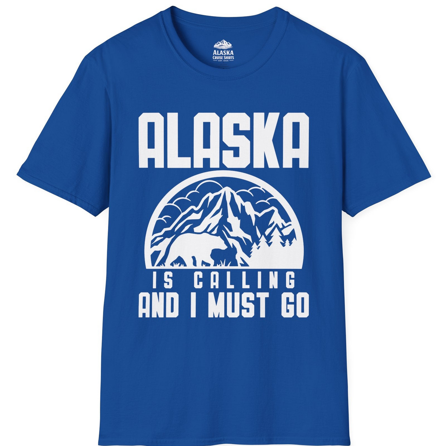 Alaska Is Calling Shirt - Mountain Bear Silhouette Adventure Tee T-Shirt – Royal – Alaska Cruise Shirts