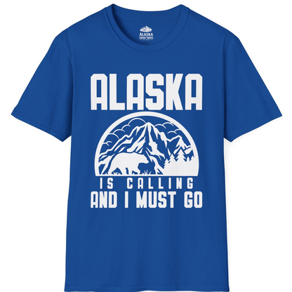 Alaska Is Calling Shirt - Mountain Bear Silhouette Adventure Tee T-Shirt – Royal – Alaska Cruise Shirts