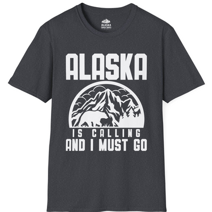 Alaska Is Calling Shirt - Mountain Bear Silhouette Adventure Tee T-Shirt – Dark Heather Grey – Alaska Cruise Shirts