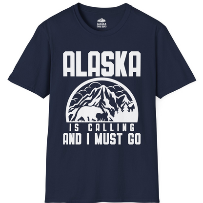 Alaska Is Calling Shirt - Mountain Bear Silhouette Adventure Tee T-Shirt – Navy – Alaska Cruise Shirts
