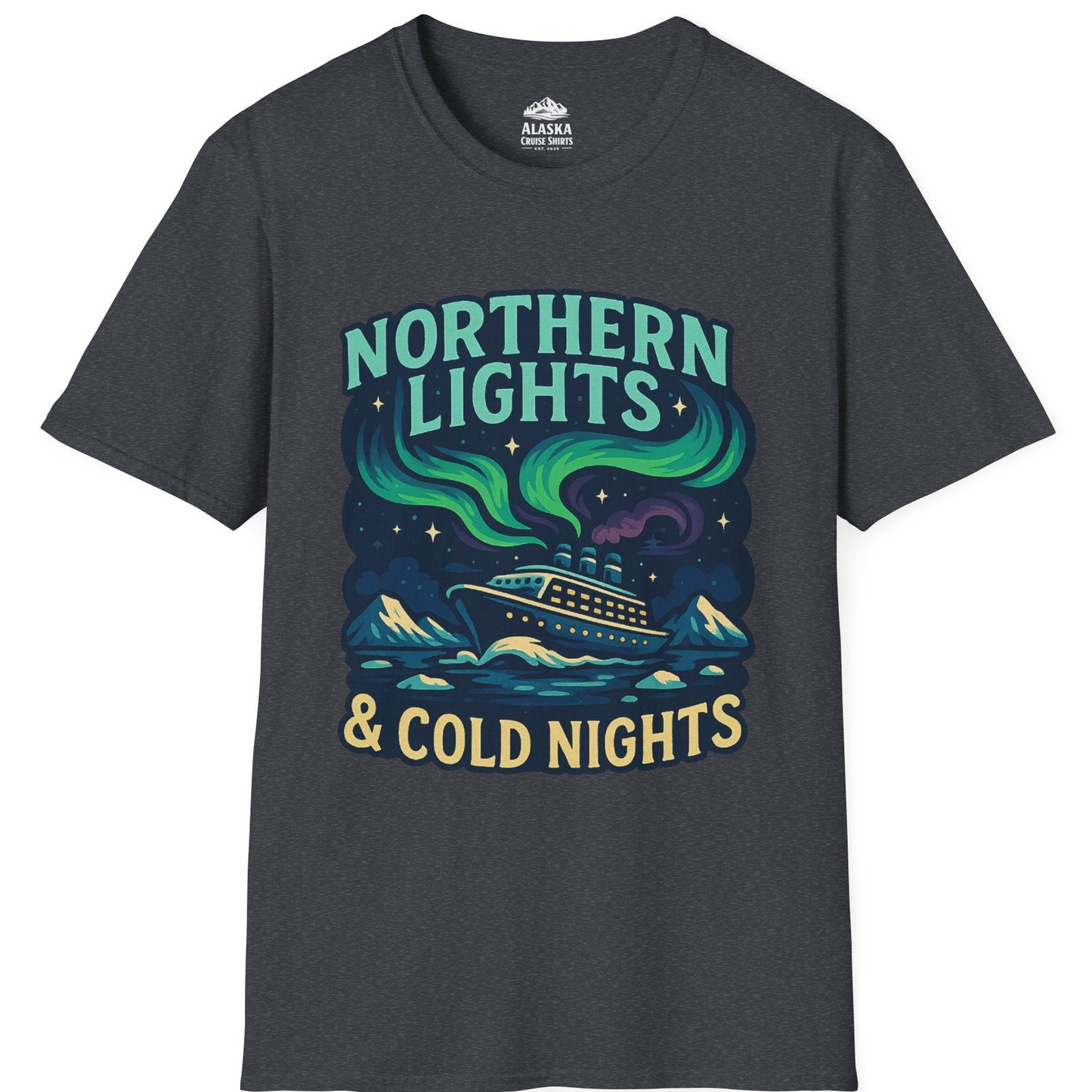Northern Lights Alaska Cruise Ship Night Adventure Travel Shirt T-Shirt – Dark Heather Grey – Alaska Cruise Shirts