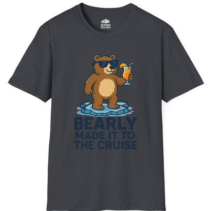 Bear Cruise Shirt - Funny Cartoon Bear With Sunglasses on Vacation T-Shirt – Dark Heather Grey – Alaska Cruise Shirts