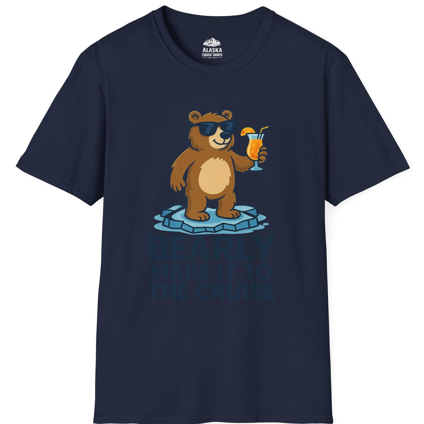 Bear Cruise Shirt - Funny Cartoon Bear With Sunglasses on Vacation T-Shirt – Navy – Alaska Cruise Shirts