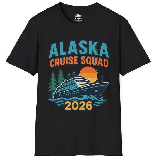 Alaska Cruise Squad Shirt - Retro Sunset Adventure Family Group Tee T-Shirt – Black – Alaska Cruise Shirts
