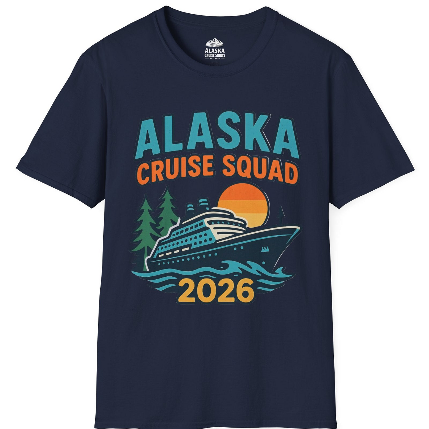 Alaska Cruise Squad Shirt - Retro Sunset Adventure Family Group Tee T-Shirt – Navy – Alaska Cruise Shirts