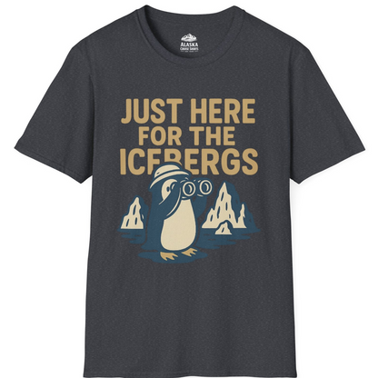 Just Here For The Icebergs Penguin Shirt - Funny Alaska Cruise Tee T-Shirt – Dark Heather Grey – Alaska Cruise Shirts