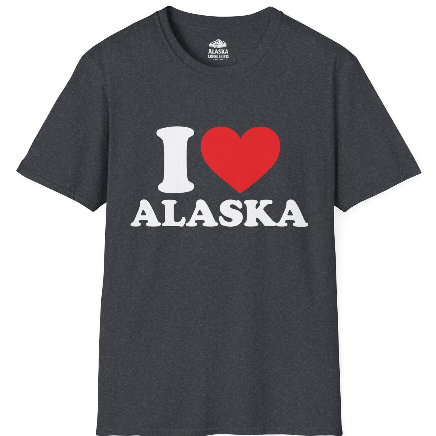 I Love Alaska Shirt - Bold Heart Graphic Retro Alaska Cruise Tee T-Shirt – Dark Heather Grey – Alaska Cruise Shirts