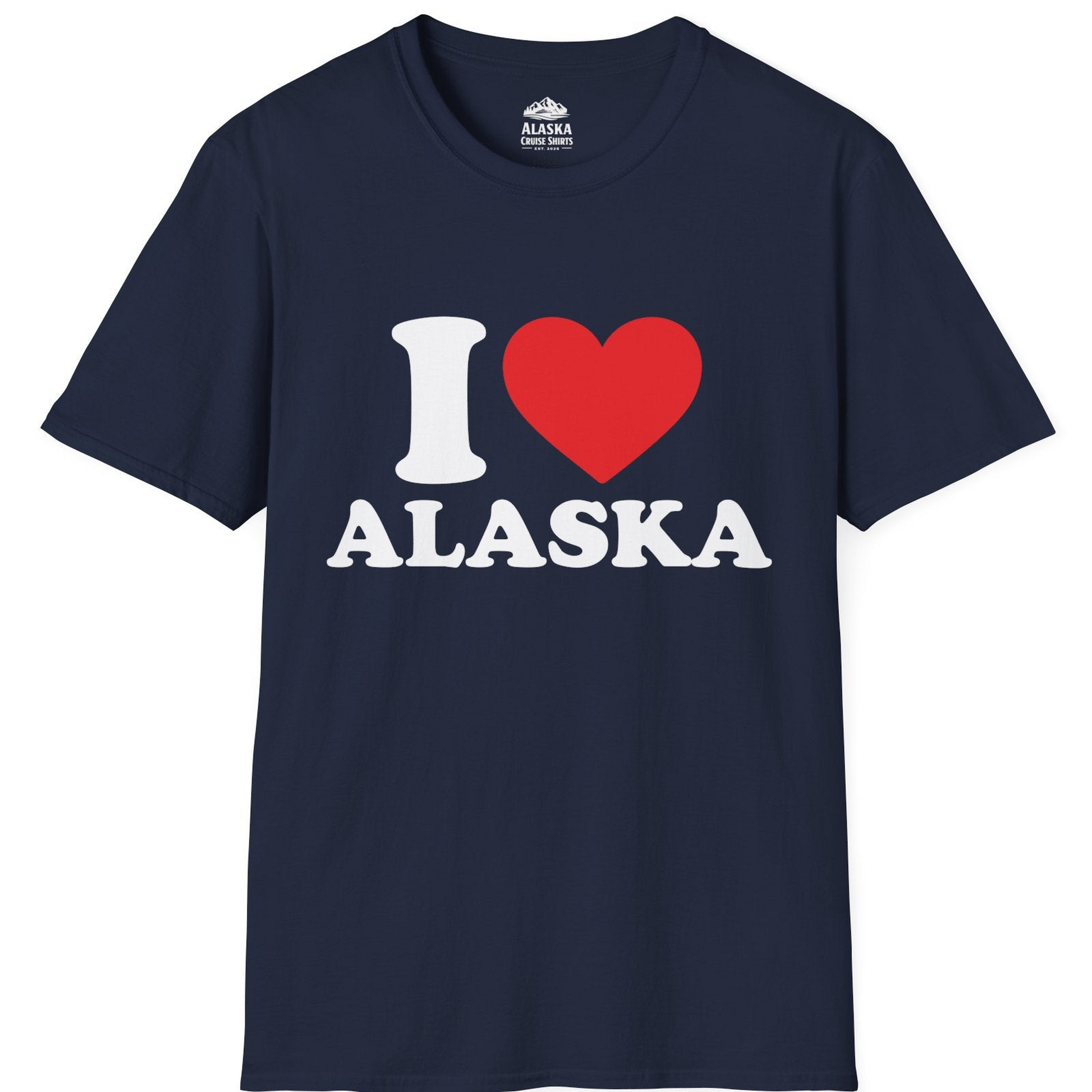 I Love Alaska Shirt - Bold Heart Graphic Retro Alaska Cruise Tee T-Shirt – Navy – Alaska Cruise Shirts