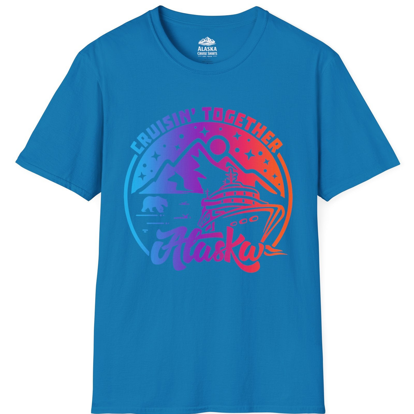 Alaska Cruise Shirt - Mountain Scenery Retro Wildlife Gradient Design T-Shirt – Sapphire – Alaska Cruise Shirts