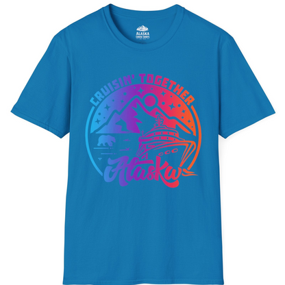 Alaska Cruise Shirt - Mountain Scenery Retro Wildlife Gradient Design T-Shirt – Sapphire – Alaska Cruise Shirts