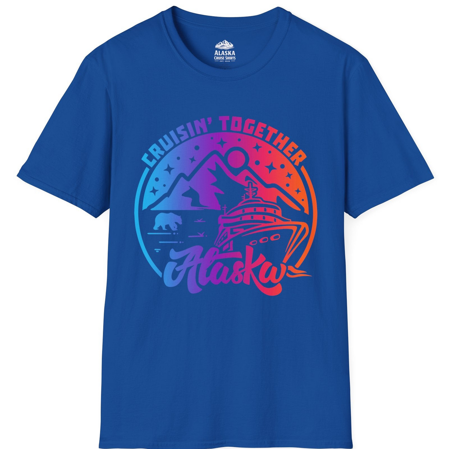 Alaska Cruise Shirt - Mountain Scenery Retro Wildlife Gradient Design T-Shirt – Royal – Alaska Cruise Shirts