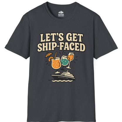 Lets Get Ship Faced Shirt - Funny Cruise Drinking Retro Party Tee T-Shirt – Dark Heather Grey – Alaska Cruise Shirts