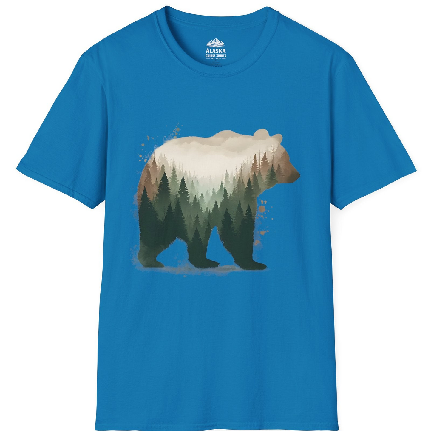 Double Exposure Bear Forest Shirt - Watercolor Nature Wildlife Tee T-Shirt – Sapphire – Alaska Cruise Shirts