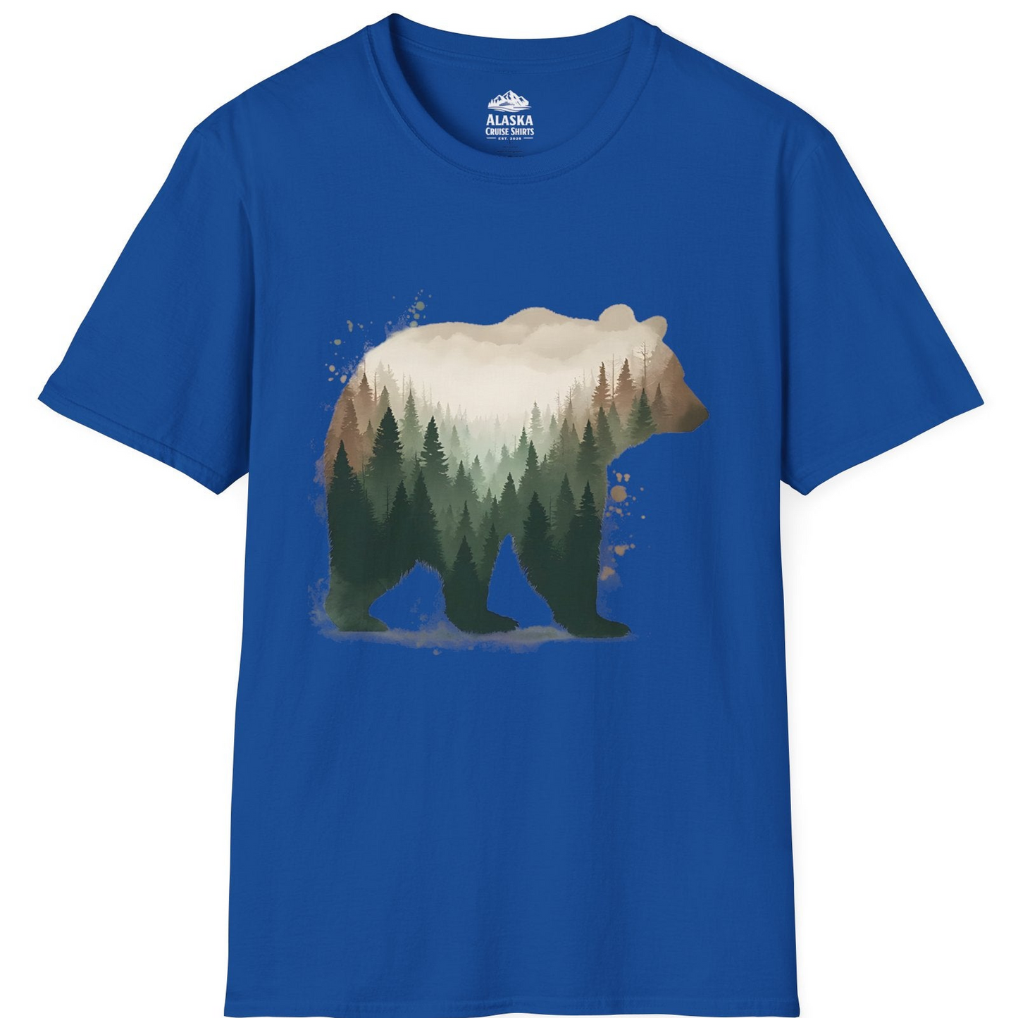 Double Exposure Bear Forest Shirt - Watercolor Nature Wildlife Tee T-Shirt – Royal – Alaska Cruise Shirts