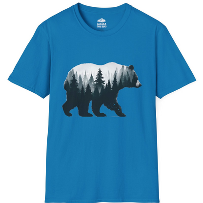 Double Exposure Bear Forest Silhouette Wilderness Shirt for Nature Lovers T-Shirt – Sapphire – Alaska Cruise Shirts