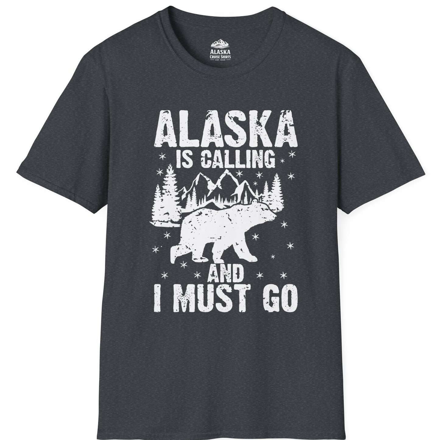 Alaska Is Calling Bear Mountain Wilderness Adventure Vintage Shirt T-Shirt – Dark Heather Grey – Alaska Cruise Shirts