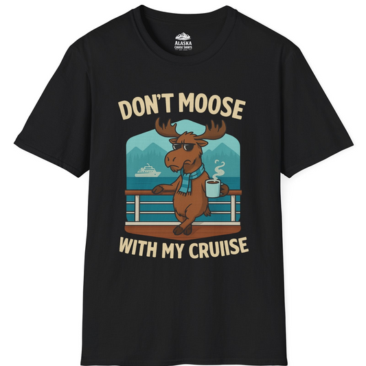 Funny Moose on Alaska Cruise Ship Shirt - Coffee Mountains Cartoon Tee T-Shirt – Black – Alaska Cruise Shirts