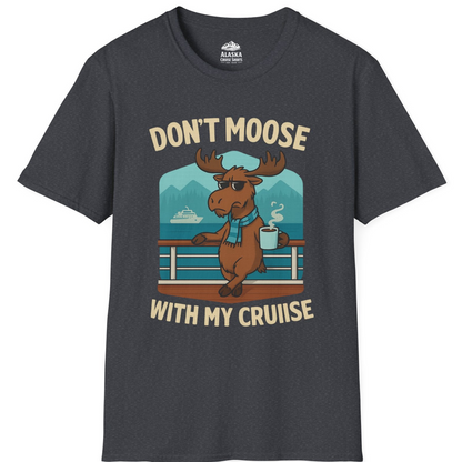 Funny Moose on Alaska Cruise Ship Shirt - Coffee Mountains Cartoon Tee T-Shirt – Dark Heather Grey – Alaska Cruise Shirts