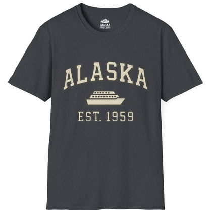 Alaska Cruise Shirt - Vintage Collegiate Ship Est 1959 Nautical Design T-Shirt – Dark Heather Grey – Alaska Cruise Shirts