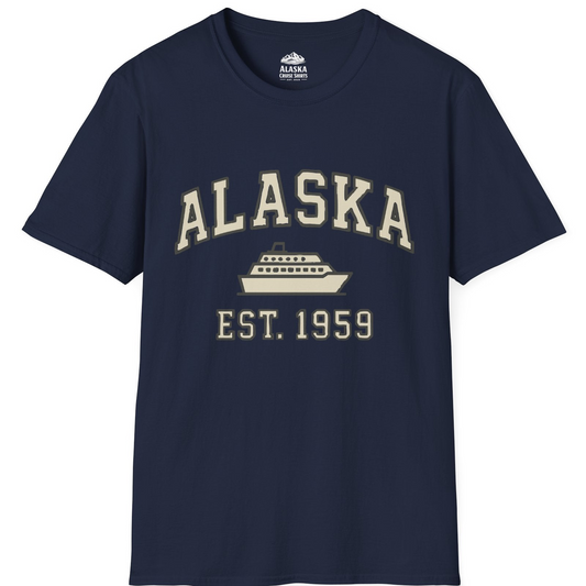 Alaska Cruise Shirt - Vintage Collegiate Ship Est 1959 Nautical Design T-Shirt – Navy – Alaska Cruise Shirts