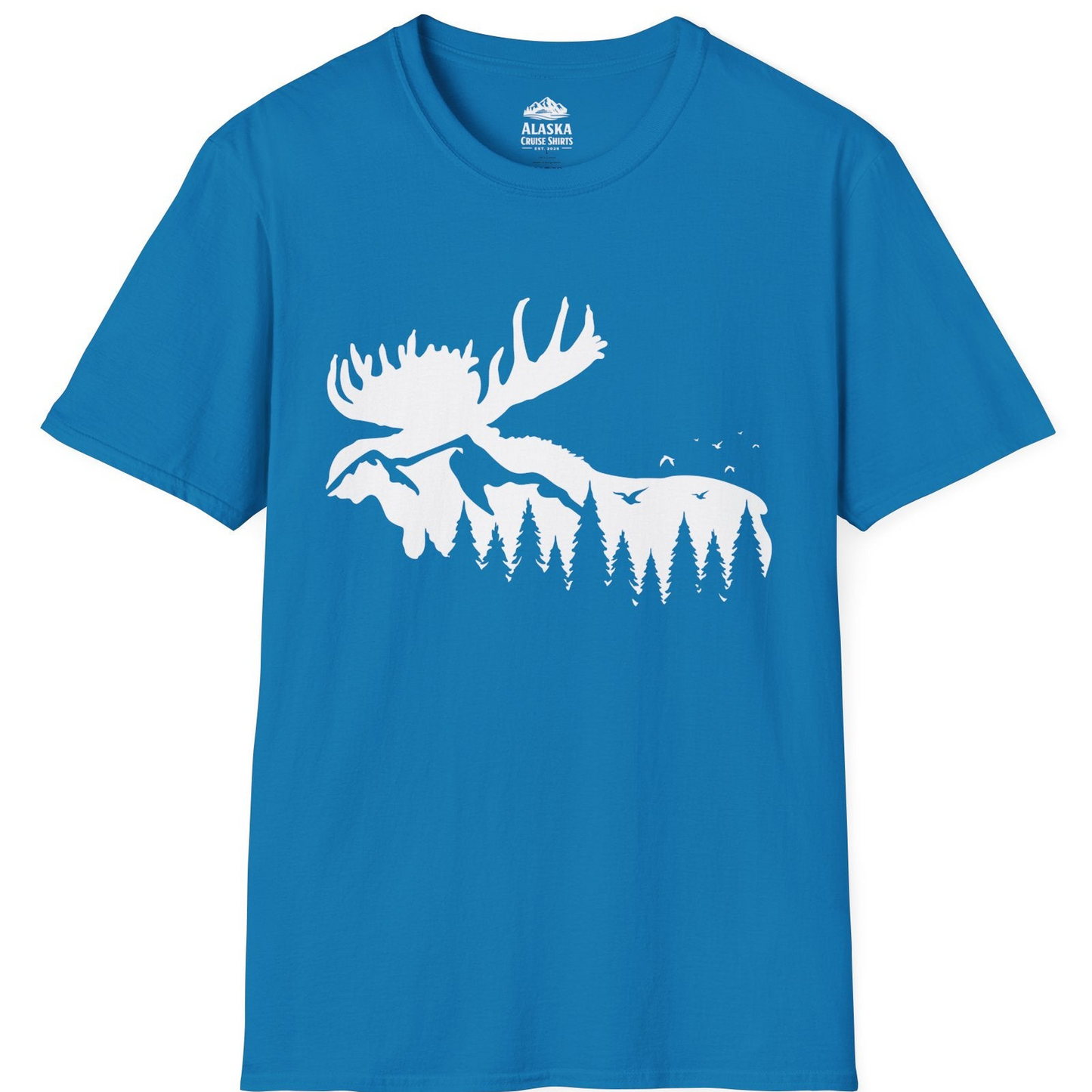 Moose Silhouette Forest Scene Shirt - Alaska Wilderness Nature Tee T-Shirt – Sapphire – Alaska Cruise Shirts