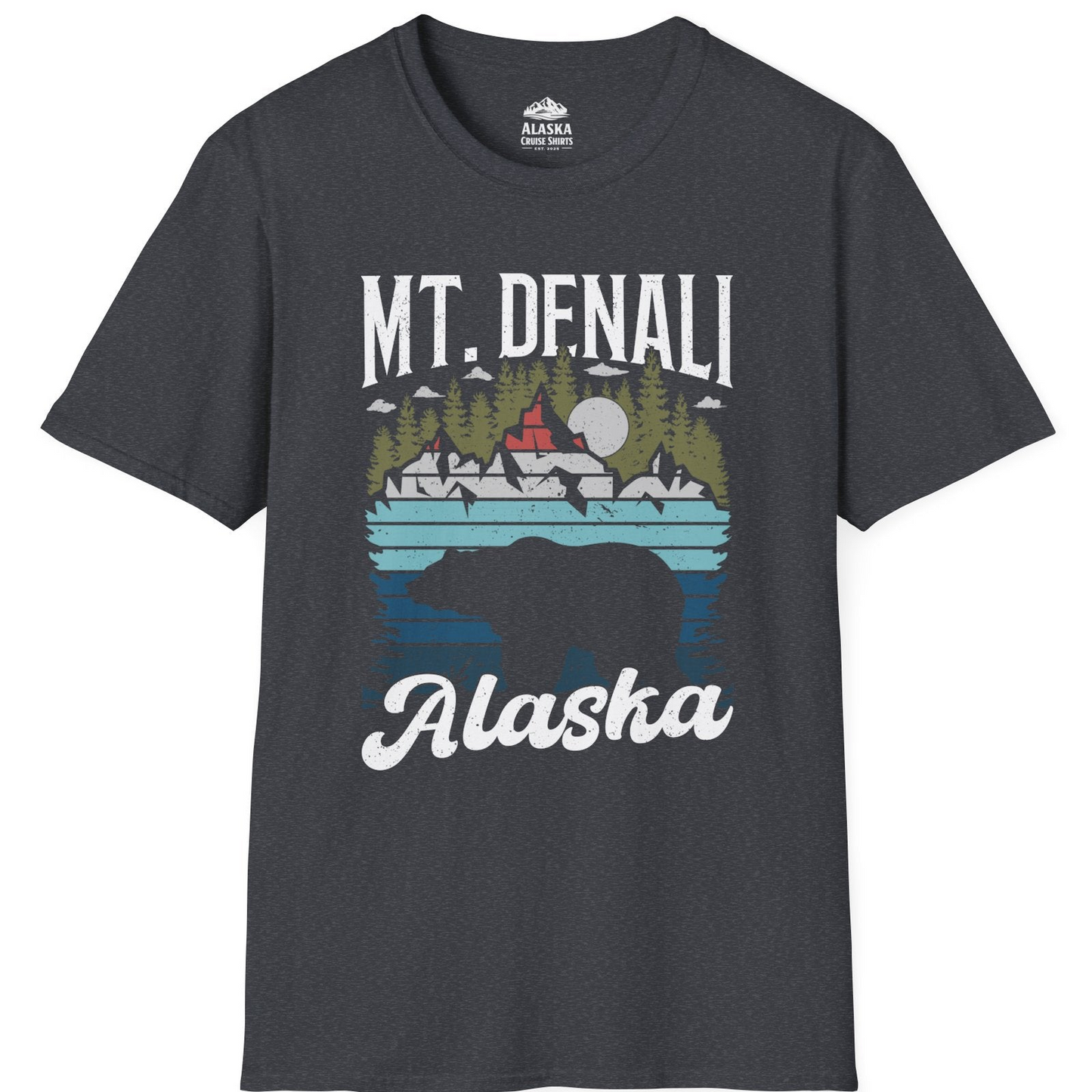 Mt Denali Alaska Bear Wilderness Shirt - Vintage Distressed Outdoor Tee T-Shirt – Dark Heather Grey – Alaska Cruise Shirts