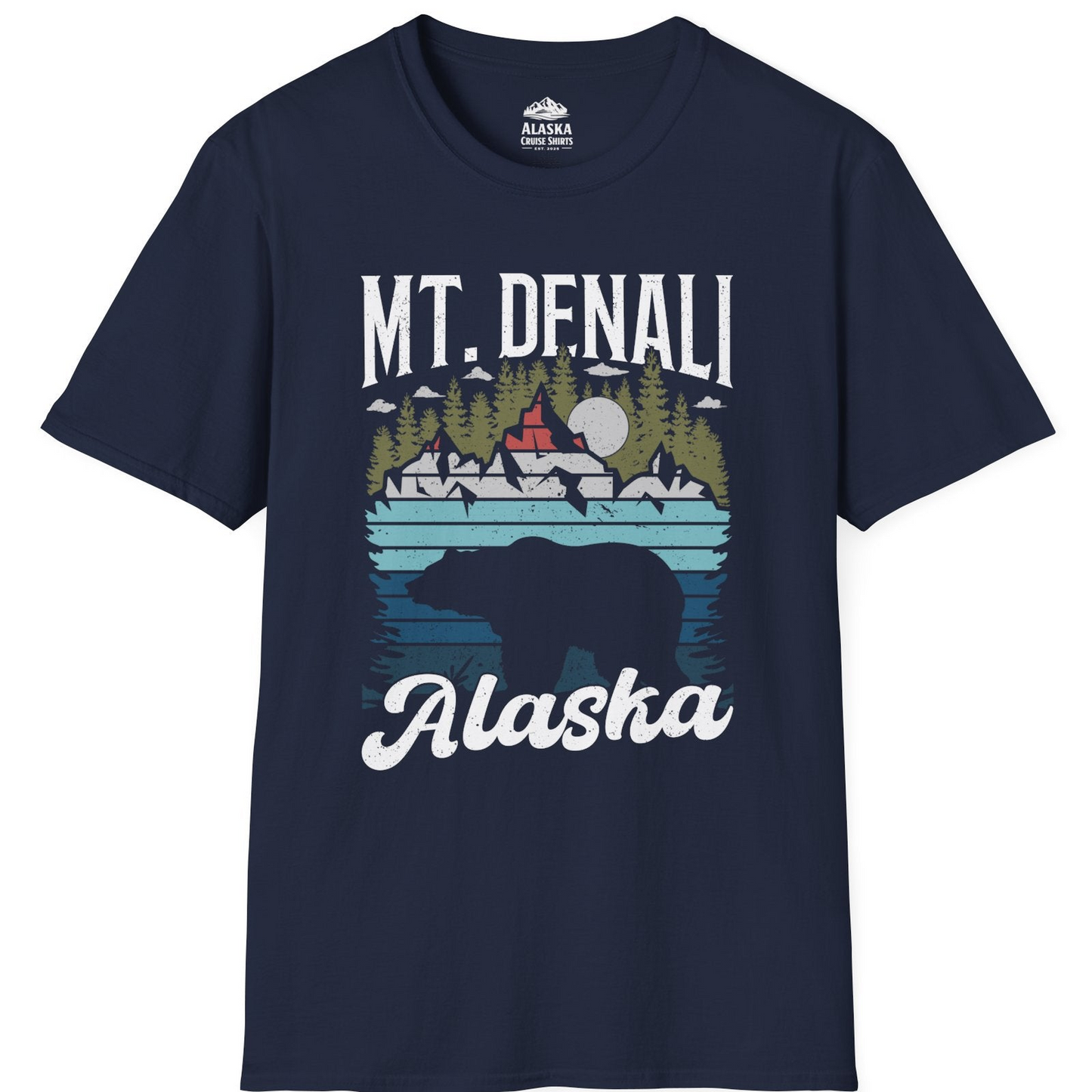 Mt Denali Alaska Bear Wilderness Shirt - Vintage Distressed Outdoor Tee T-Shirt – Navy – Alaska Cruise Shirts