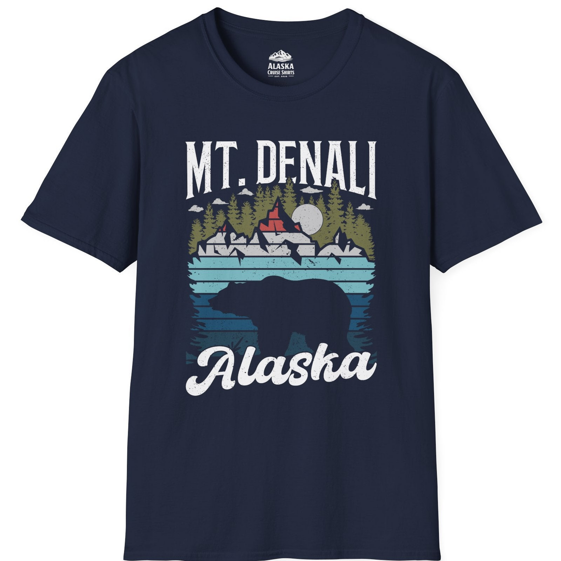 Mt Denali Alaska Bear Wilderness Shirt - Vintage Distressed Outdoor Tee T-Shirt – Navy – Alaska Cruise Shirts