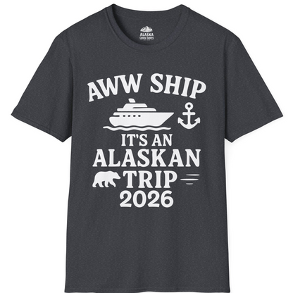 Alaska Cruise Shirt - Alaskan Trip 2026 Ship Anchor Bear Family Tee T-Shirt – Dark Heather Grey – Alaska Cruise Shirts