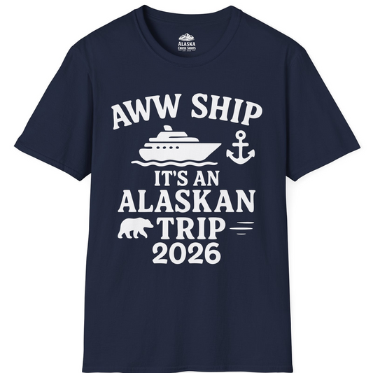 Alaska Cruise Shirt - Alaskan Trip 2026 Ship Anchor Bear Family Tee T-Shirt – Navy – Alaska Cruise Shirts