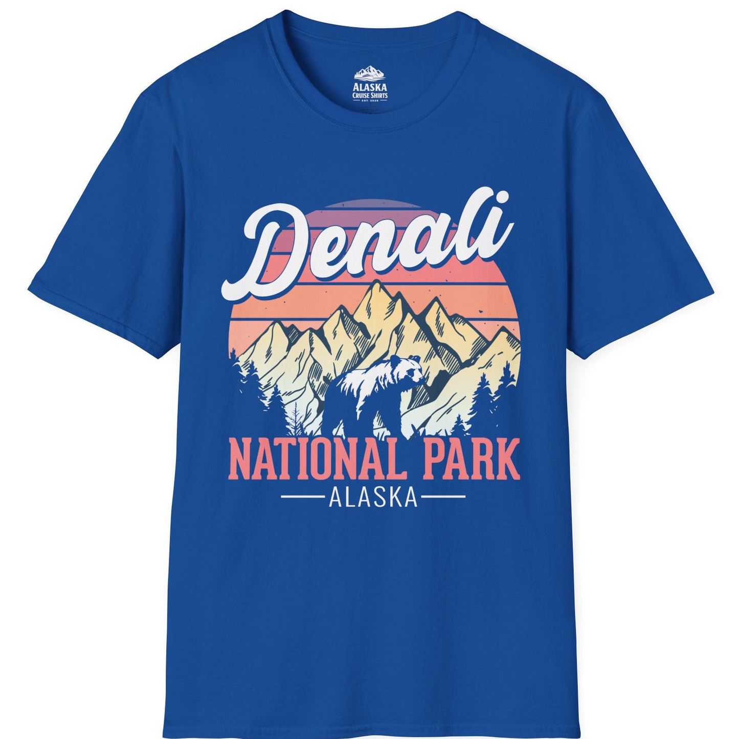 Retro Denali National Park Alaska Bear Mountains Vintage Shirt T-Shirt – Royal – Alaska Cruise Shirts