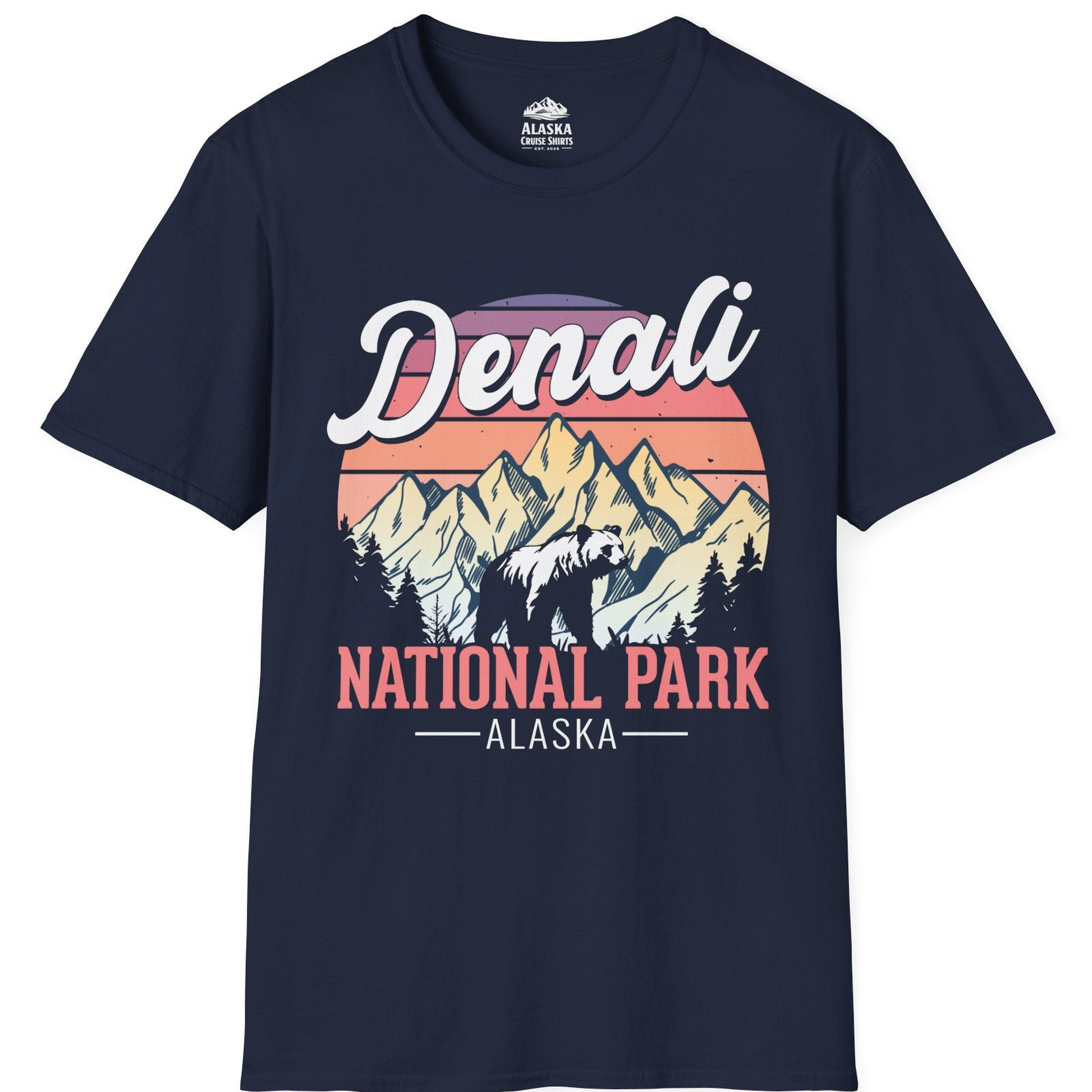 Retro Denali National Park Alaska Bear Mountains Vintage Shirt T-Shirt – Navy – Alaska Cruise Shirts