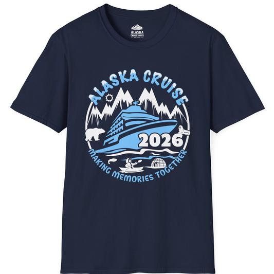 Alaska Cruise 2026 Shirt - Family Adventure Wildlife Nature Graphic Tee T-Shirt – Navy – Alaska Cruise Shirts