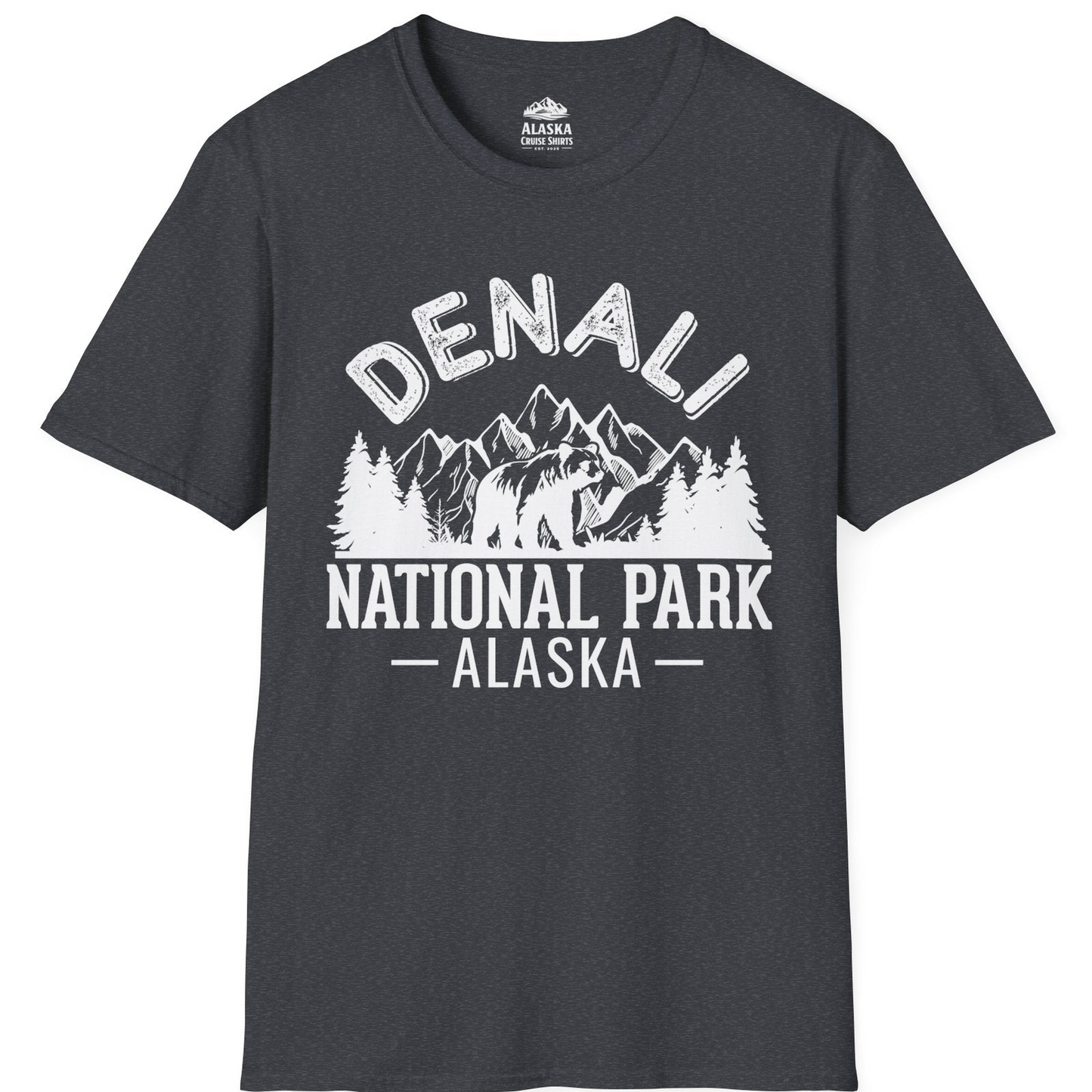 Denali National Park Bear Mountains Vintage Alaska Nature Shirt T-Shirt – Dark Heather Grey – Alaska Cruise Shirts
