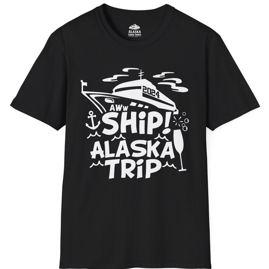 Aww Ship Alaska Cruise Shirt - Funny 2024 Group Vacation Graphic Tee T-Shirt – Black – Alaska Cruise Shirts