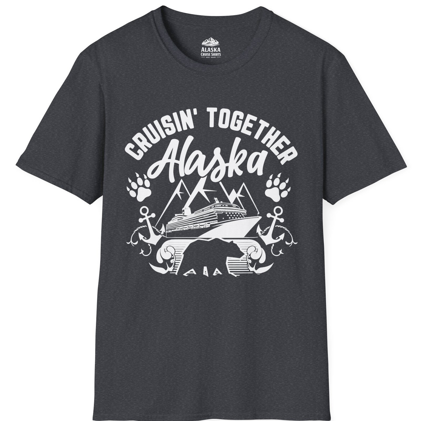 Alaska Cruise Adventure Shirt - Wildlife Bear Paw Nautical Anchors T-Shirt – Dark Heather Grey – Alaska Cruise Shirts