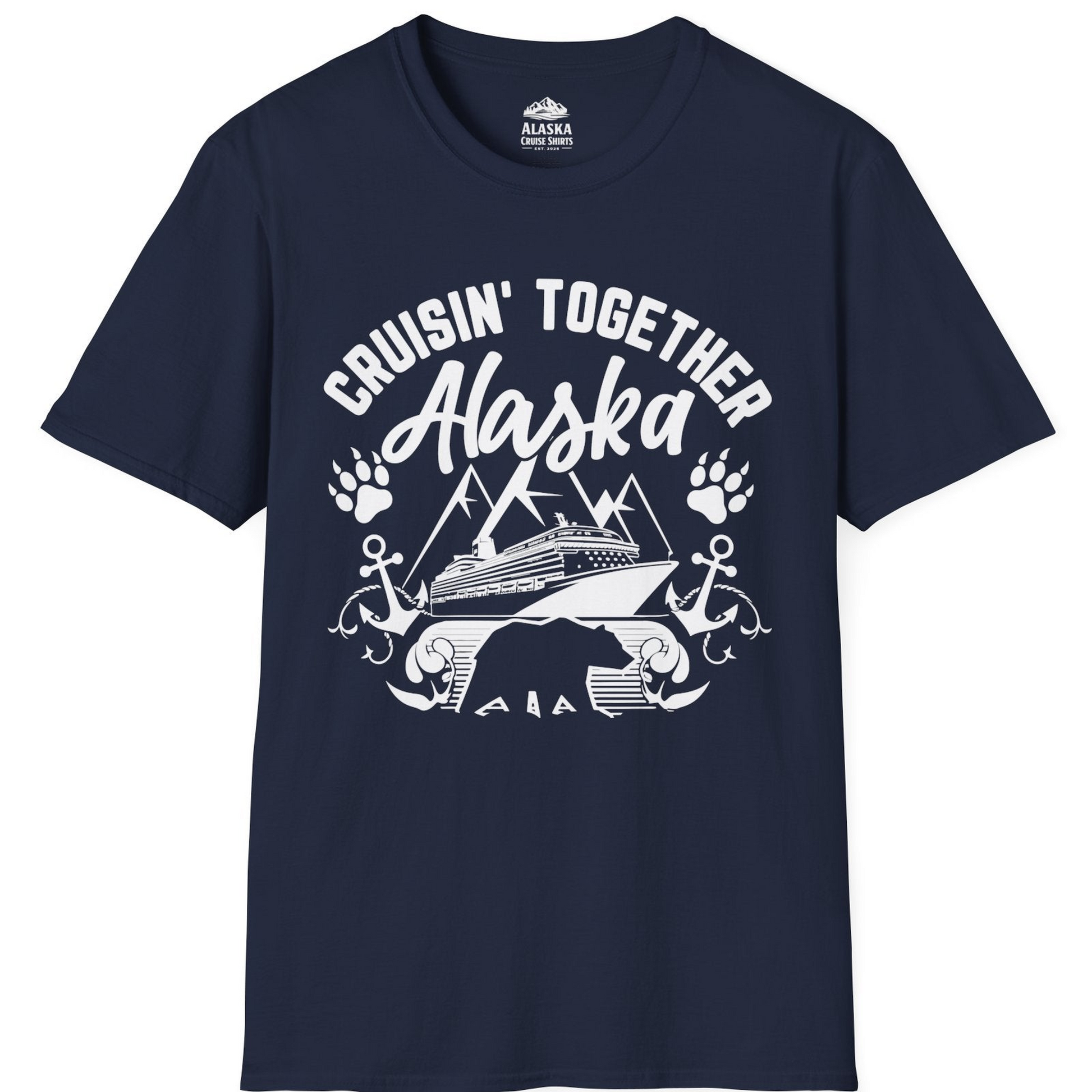 Alaska Cruise Adventure Shirt - Wildlife Bear Paw Nautical Anchors T-Shirt – Navy – Alaska Cruise Shirts
