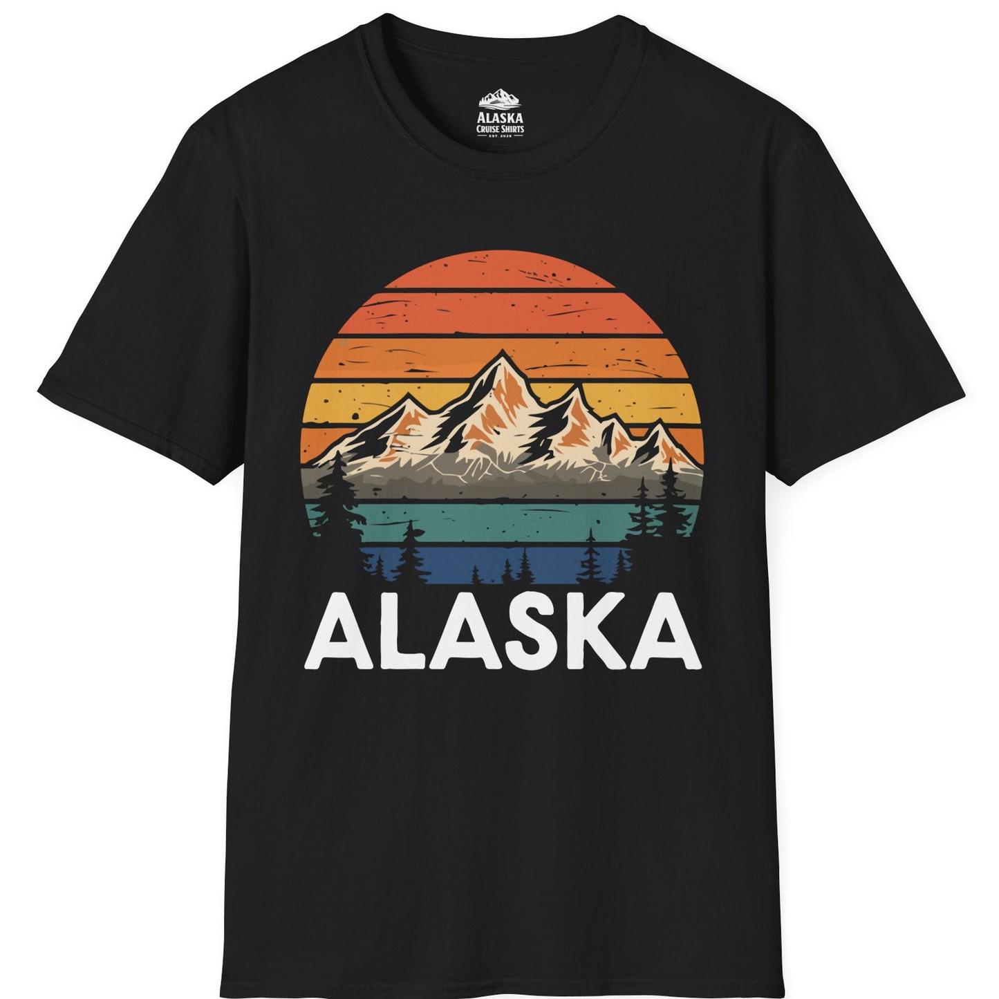 Retro Alaska Mountain Scenery Shirt - Vintage Denali Sunset Tee T-Shirt – Black – Alaska Cruise Shirts