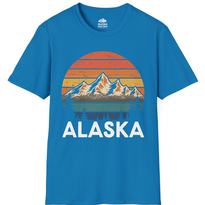 Retro Alaska Mountain Scenery Shirt - Vintage Denali Sunset Tee T-Shirt – Sapphire – Alaska Cruise Shirts