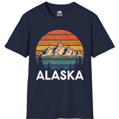 Retro Alaska Mountain Scenery Shirt - Vintage Denali Sunset Tee T-Shirt – Navy – Alaska Cruise Shirts