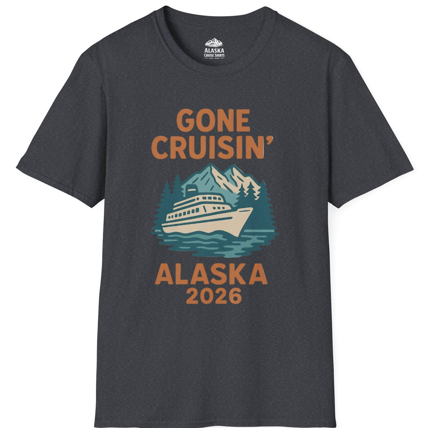 Gone Cruisin Alaska 2026 Retro Cruise Ship Nature Scenery Shirt T-Shirt – Dark Heather Grey – Alaska Cruise Shirts