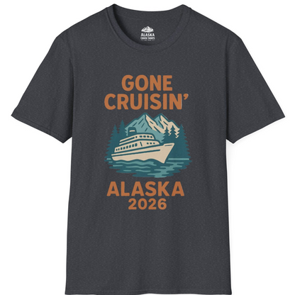 Gone Cruisin Alaska 2026 Retro Cruise Ship Nature Scenery Shirt T-Shirt – Dark Heather Grey – Alaska Cruise Shirts