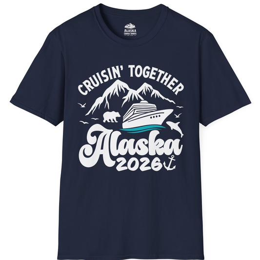 Alaska Cruise Adventure Shirt - Mountains Wildlife and Nautical 2026 T-Shirt – Navy – Alaska Cruise Shirts