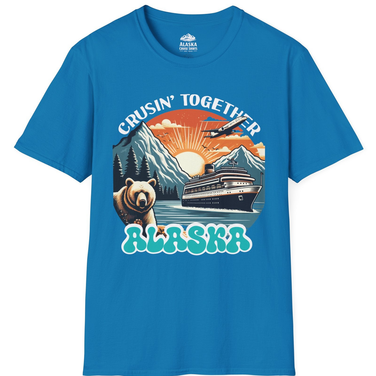 Alaska Cruise Shirt - Retro Bear and Ship Vintage Travel Illustration T-Shirt – Sapphire – Alaska Cruise Shirts