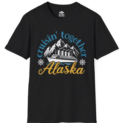 Alaska Cruise Adventure Shirt - Retro Mountains and Ship Graphic Tee T-Shirt – Black – Alaska Cruise Shirts