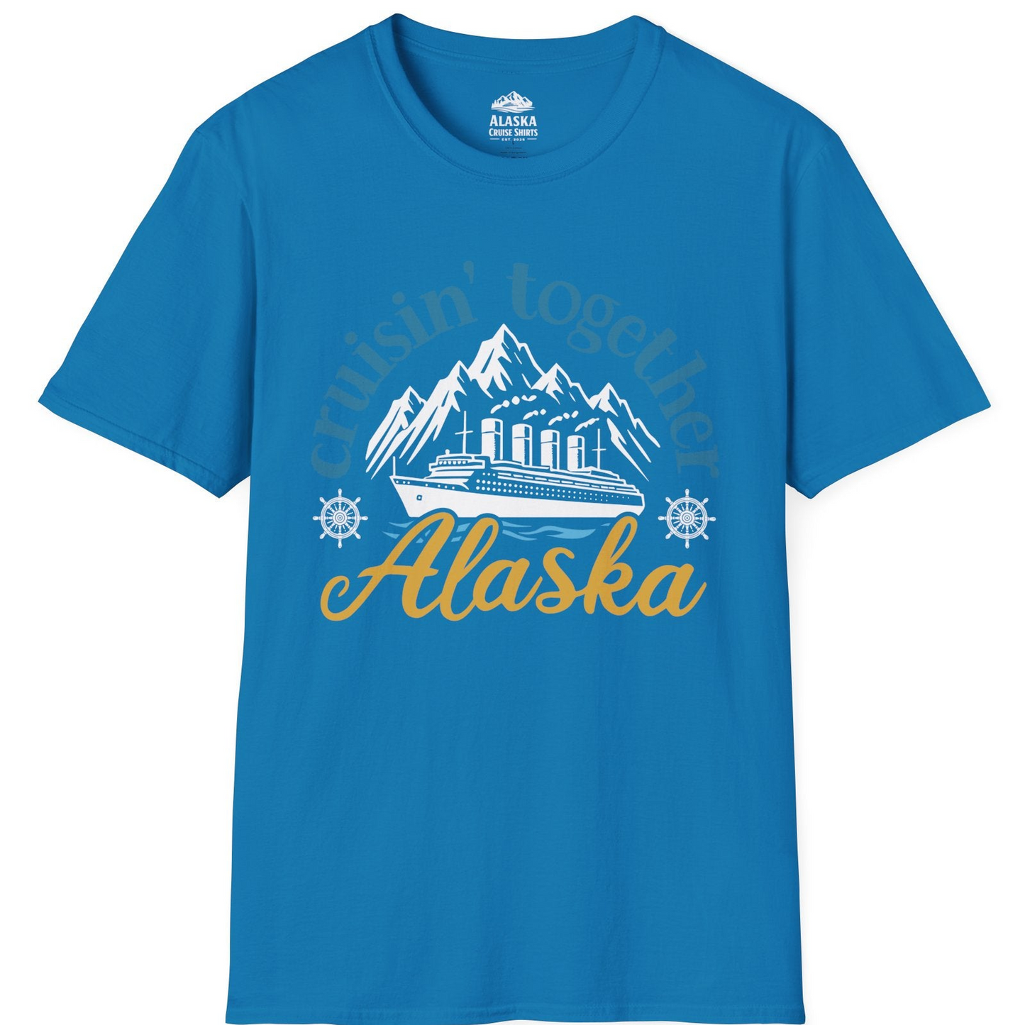Alaska Cruise Adventure Shirt - Retro Mountains and Ship Graphic Tee T-Shirt – Sapphire – Alaska Cruise Shirts