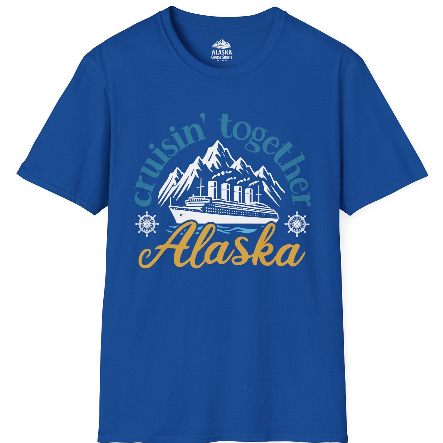Alaska Cruise Adventure Shirt - Retro Mountains and Ship Graphic Tee T-Shirt – Royal – Alaska Cruise Shirts