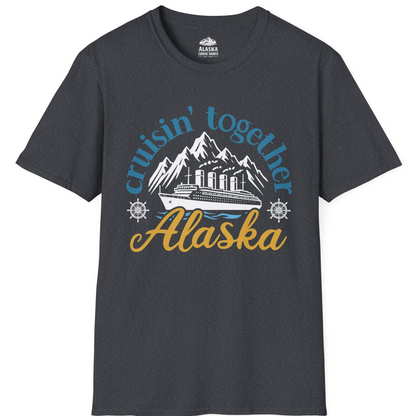 Alaska Cruise Adventure Shirt - Retro Mountains and Ship Graphic Tee T-Shirt – Dark Heather Grey – Alaska Cruise Shirts